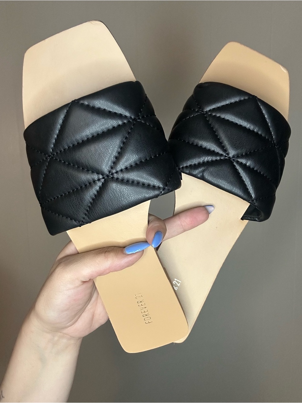 Forever 21 Black Quilted Slide Sandals